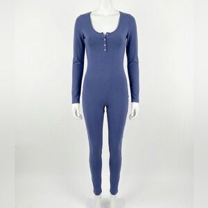 Babaton “Jimmy” Dusty Slate Blue Long Sleeve Henley Jumpsuit Onesie Medium